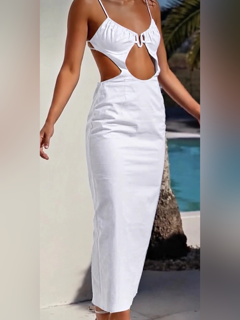 SABO Chele Midi Dress White Cutout Tie Back Cotton Dress NWT Size M